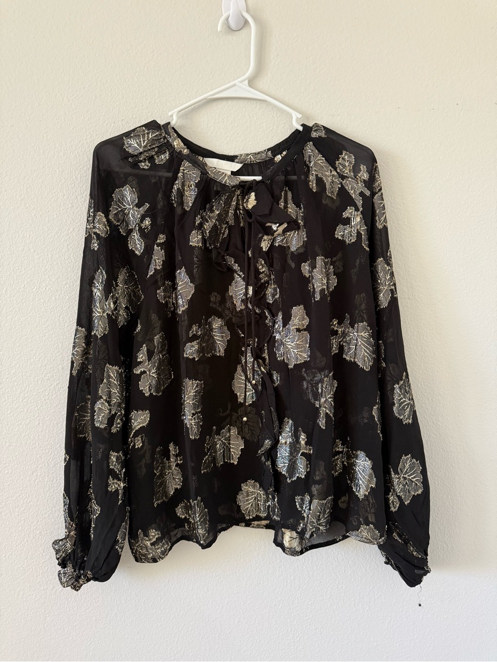 H&M Black Blouse with Metallic Gold Floral Pattern - Picture 1 of 4